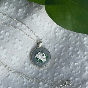 Peony hand crafted clay necklace